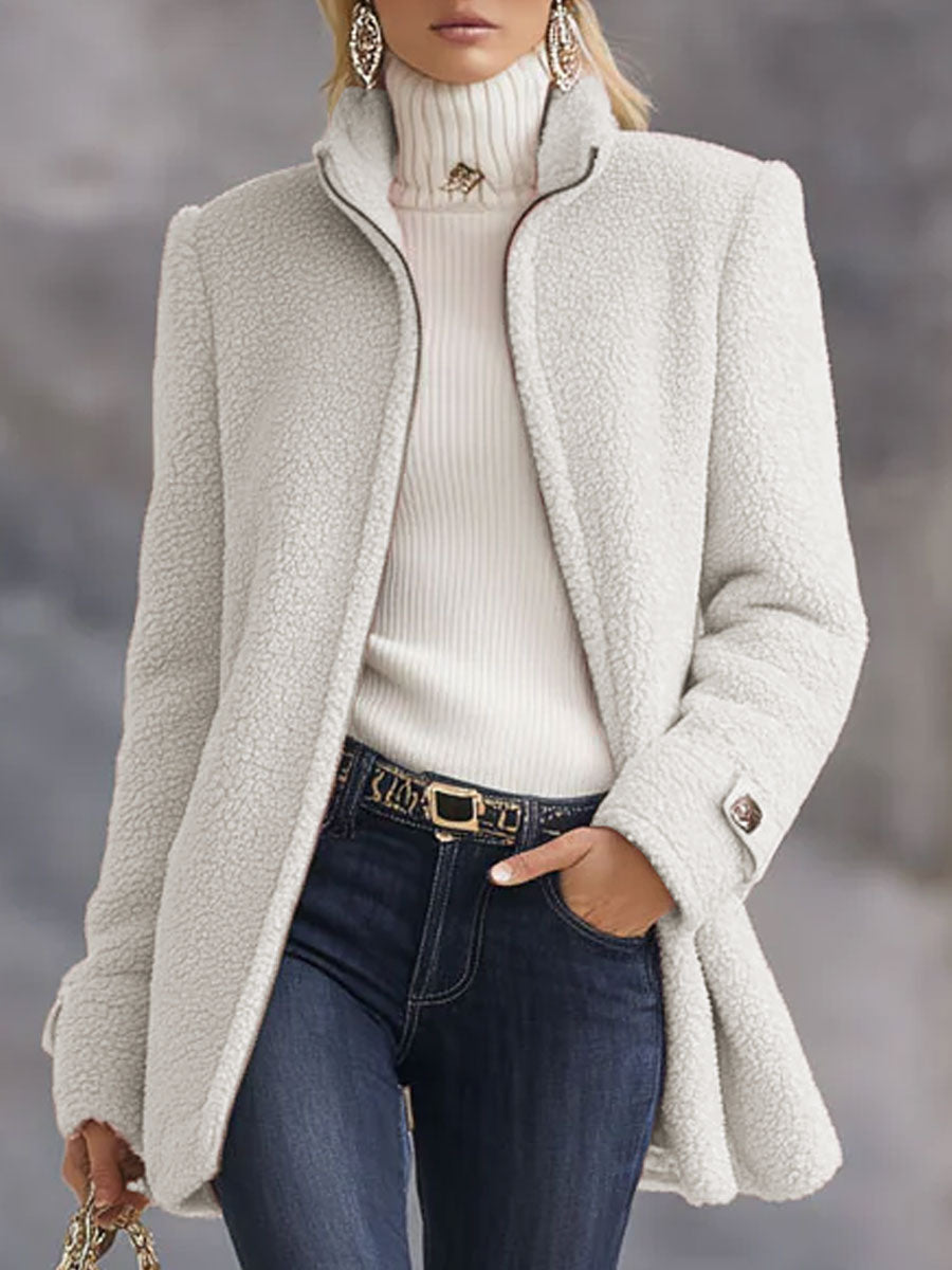 Women's Vintage Fleece Zip-Up Jacket — Relaxed Fit Stand Collar 8