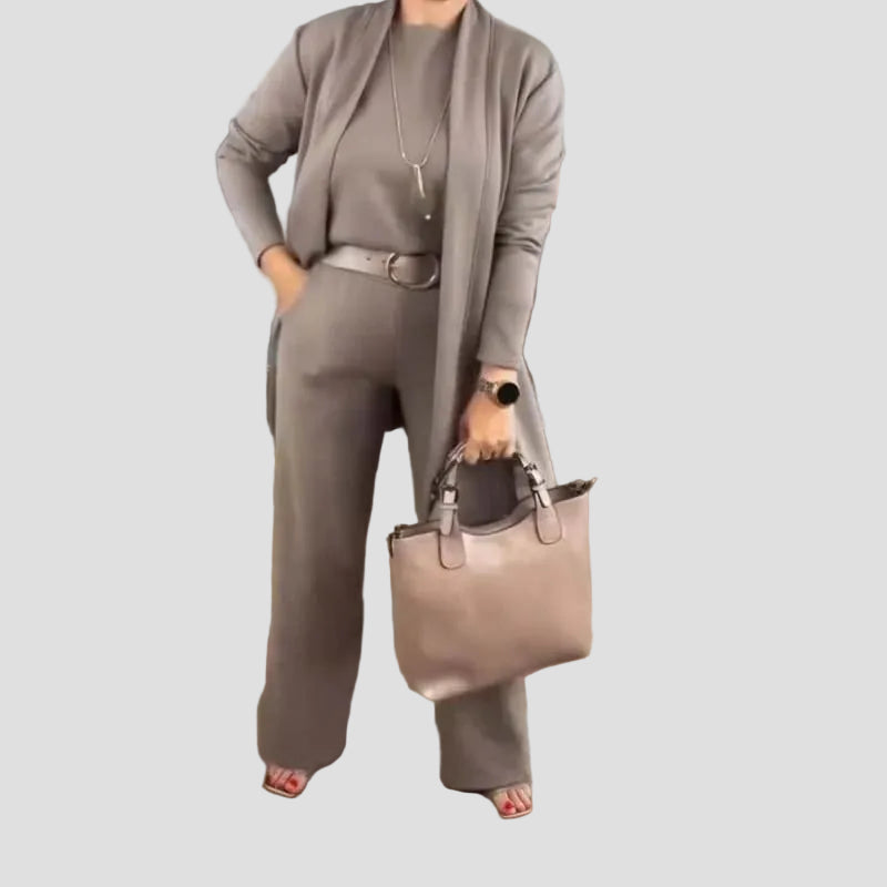 Women's 3-Piece Set Cardigan, Top & Trousers — Elegant Style 12