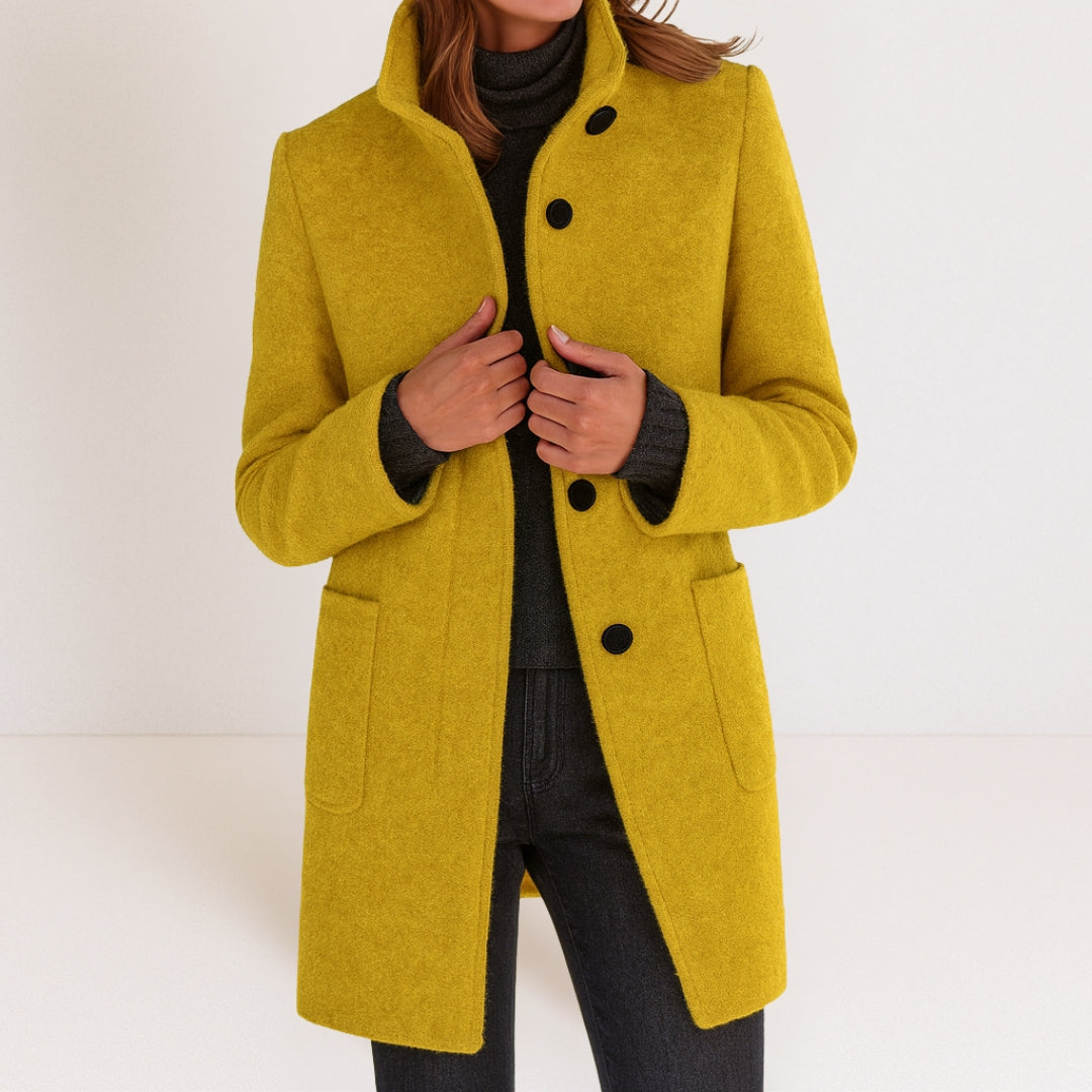 Elegant Wool-Blend Women's Coat — Stand-Up Collar Straight Cut 12