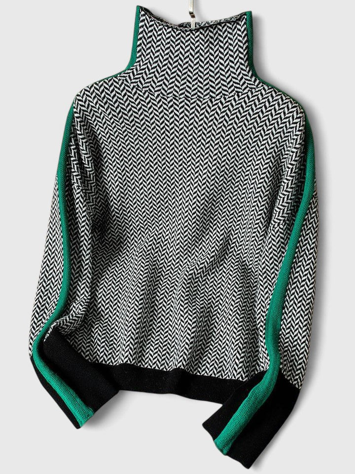 Amara Women's Knit Sweater — Contrast Stripe High Neck 6