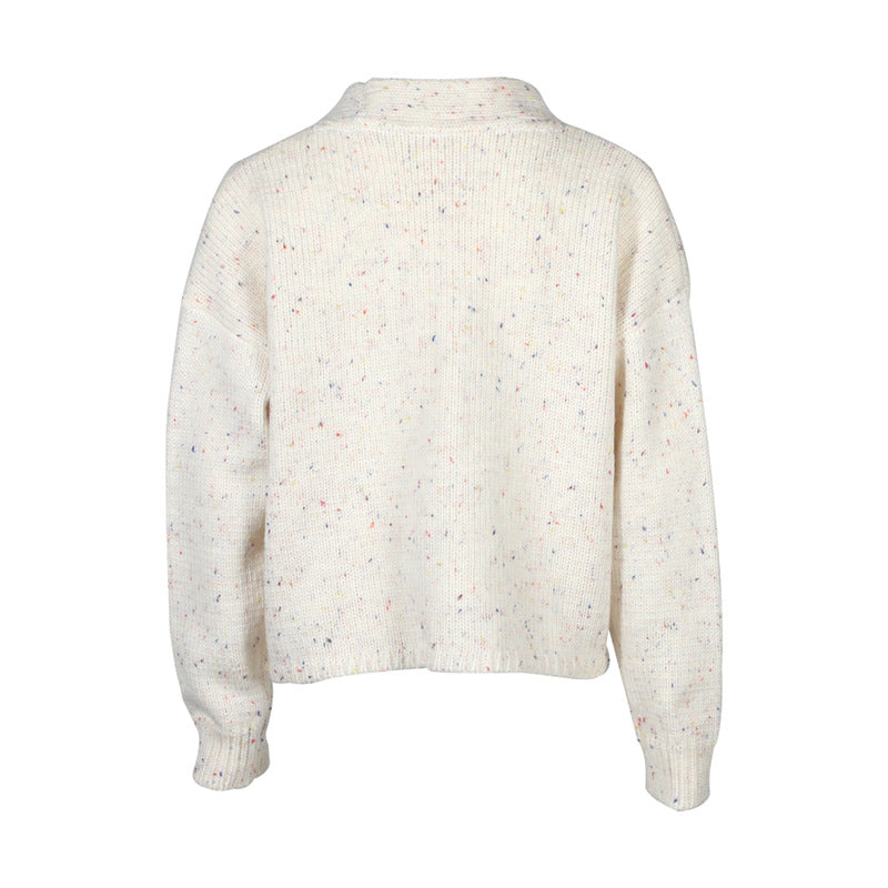 Kurze Strickjacke Damen — V-Ausschnitt & Fleckenmuster 5