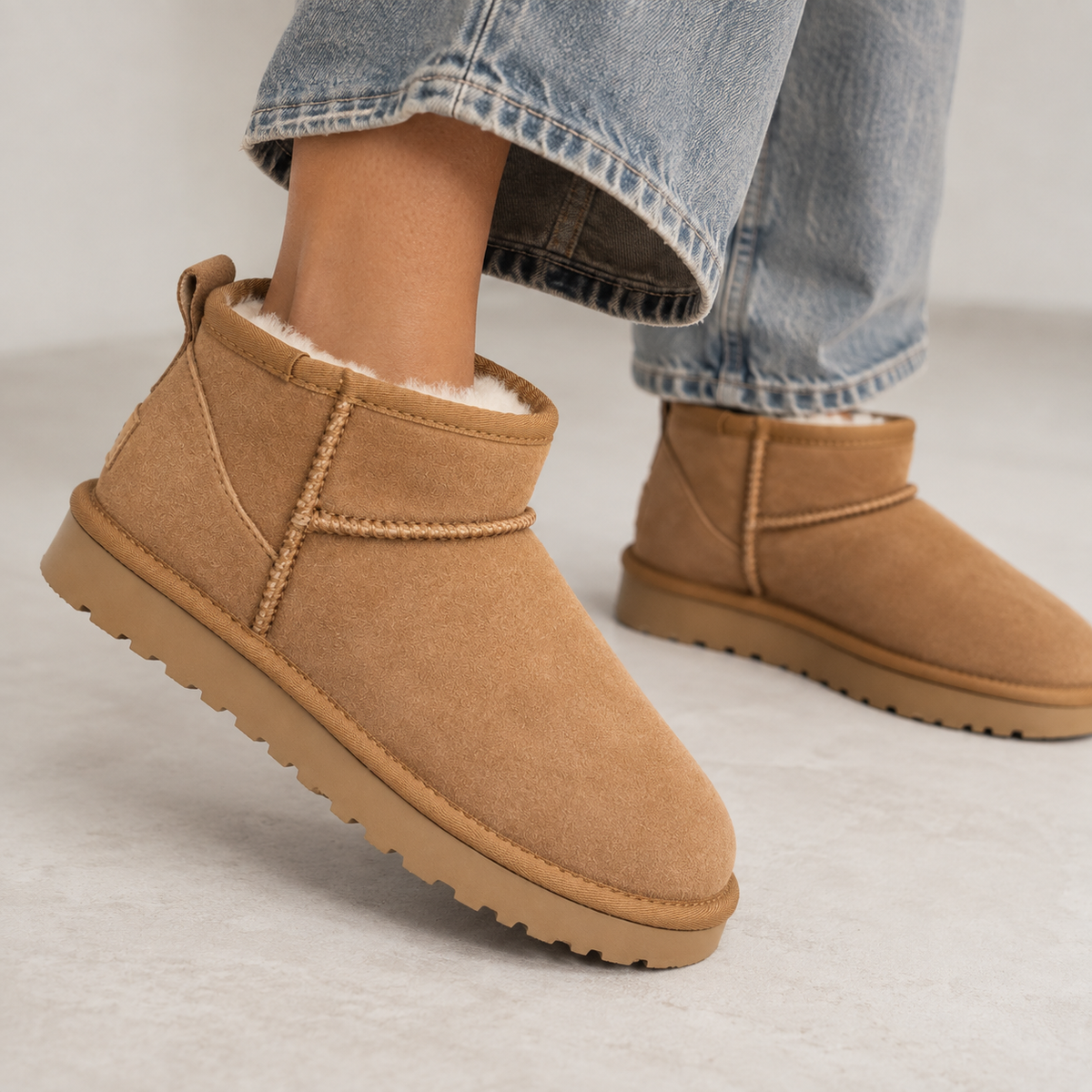 Women's Suede Ankle Boots — Fur Lined Winter Shoes with Grip 4