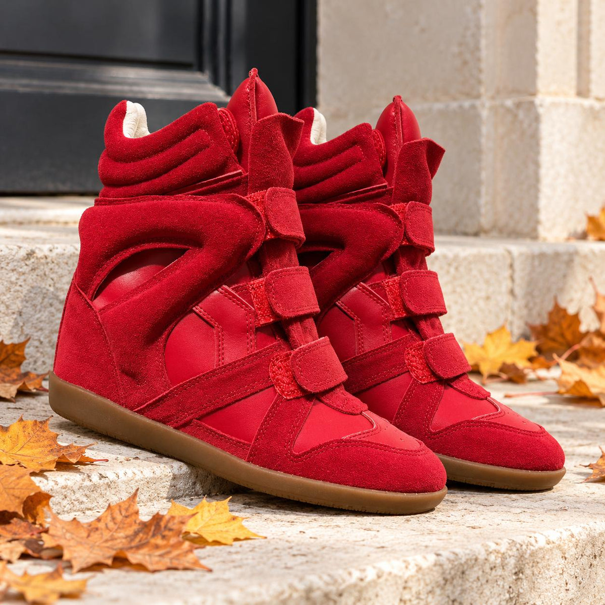 Plateau-Sneakers Damen mit verstecktem Absatz in Rot