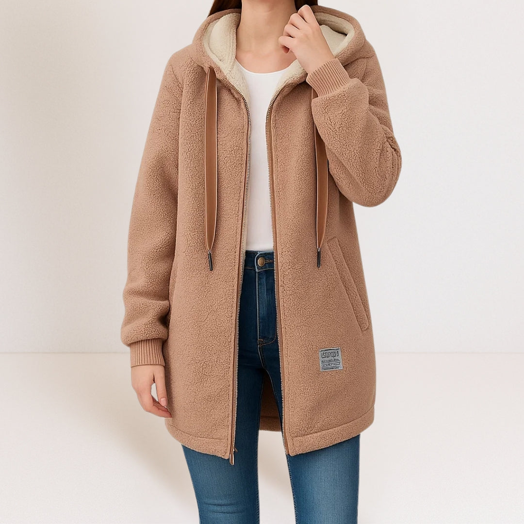 Teddy Fleecejacke Damen mit Kapuze — Lang & Warm 4