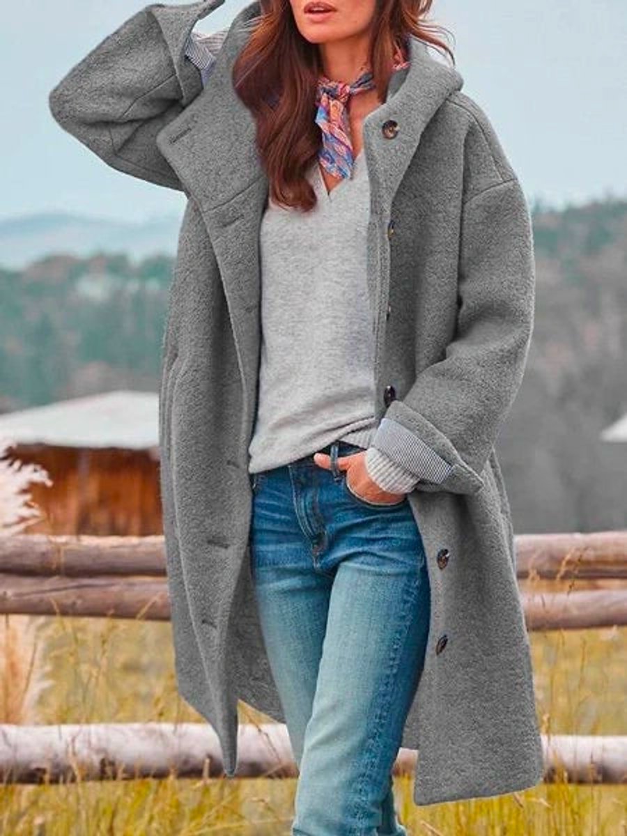 Women's Long Hooded Fleece Coat with Button Front 5