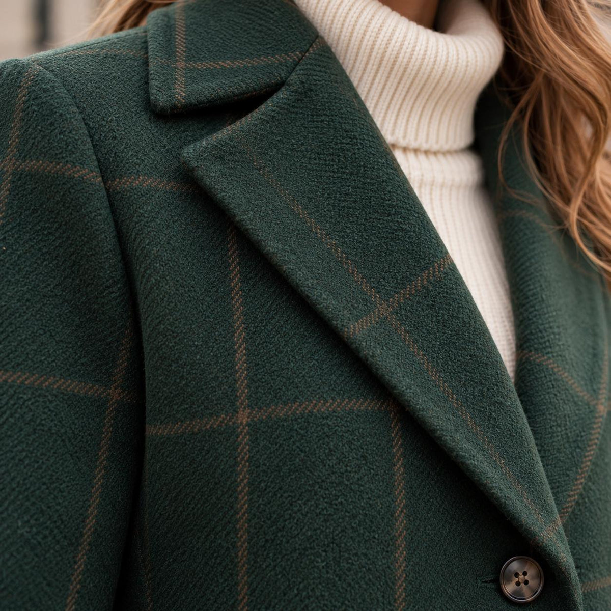 Women's Tweed Plaid Coat Lapel Collar — Retro Wool Blend 3
