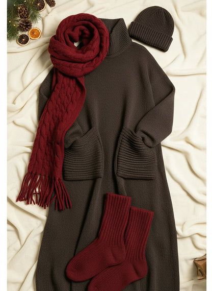 Women's Knit Maxi Dress — High-Neck Long-Sleeve Loose Fit 3