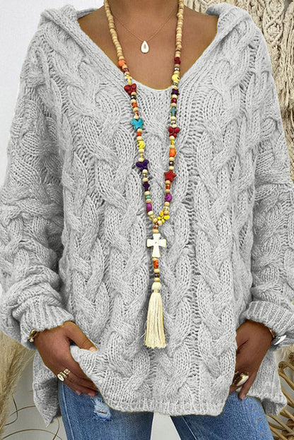 Cable Knit Hooded Pullover Sweater — Oversized Loose Fit 3