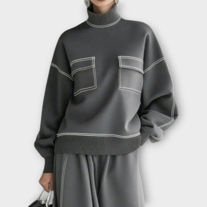 Wool Two-Piece Set Women — Wide-Leg Midi Skirt & Top 2