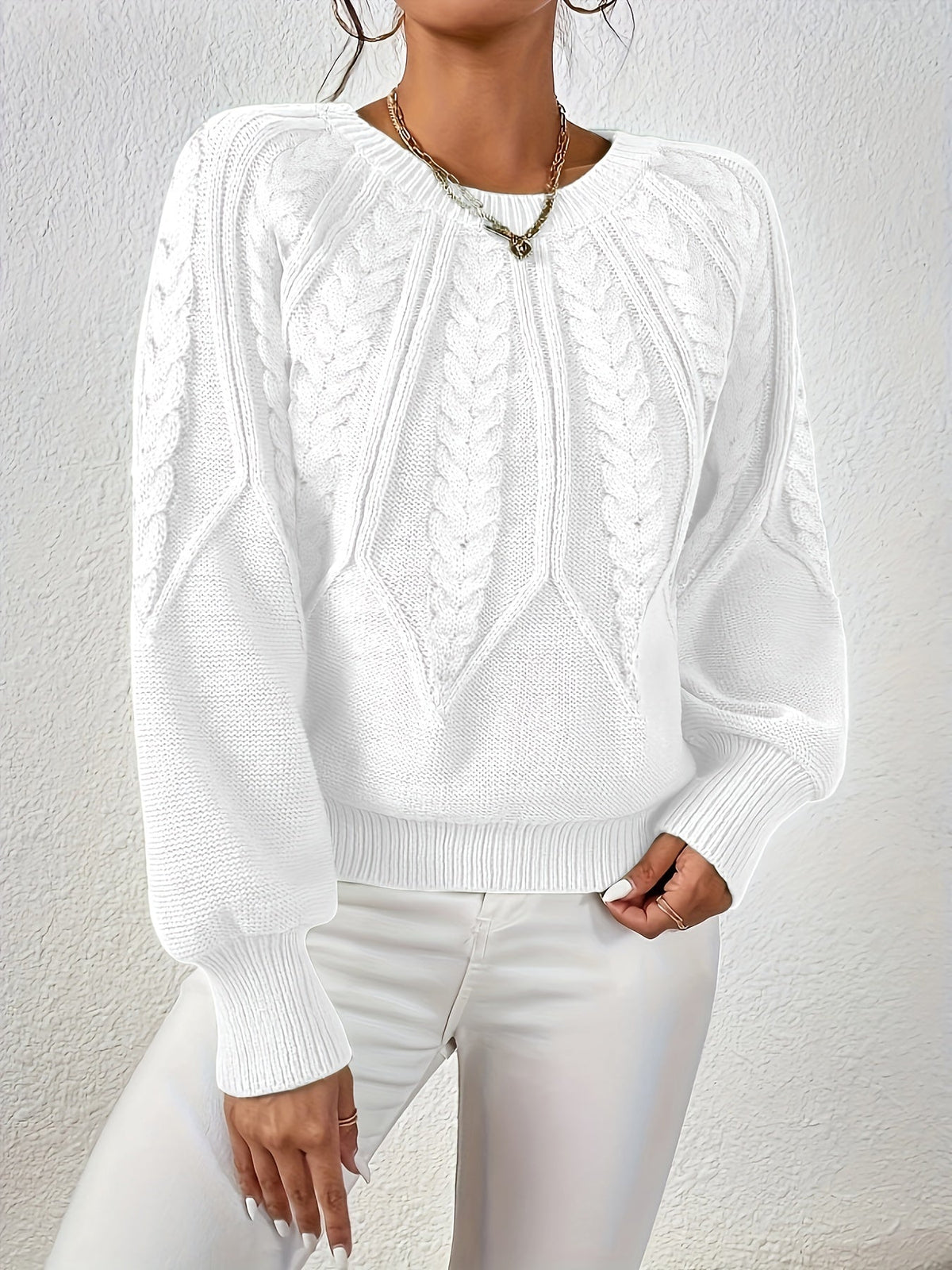 Women's Cable Knit Jumper with Balloon Sleeves — 11 Colors 12