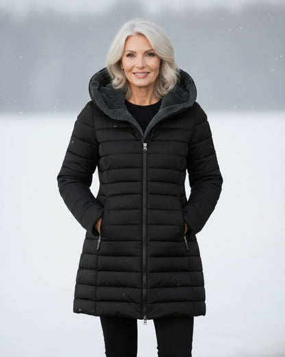 Women's Long Puffer Coat with Hood & Sherpa Lining 6