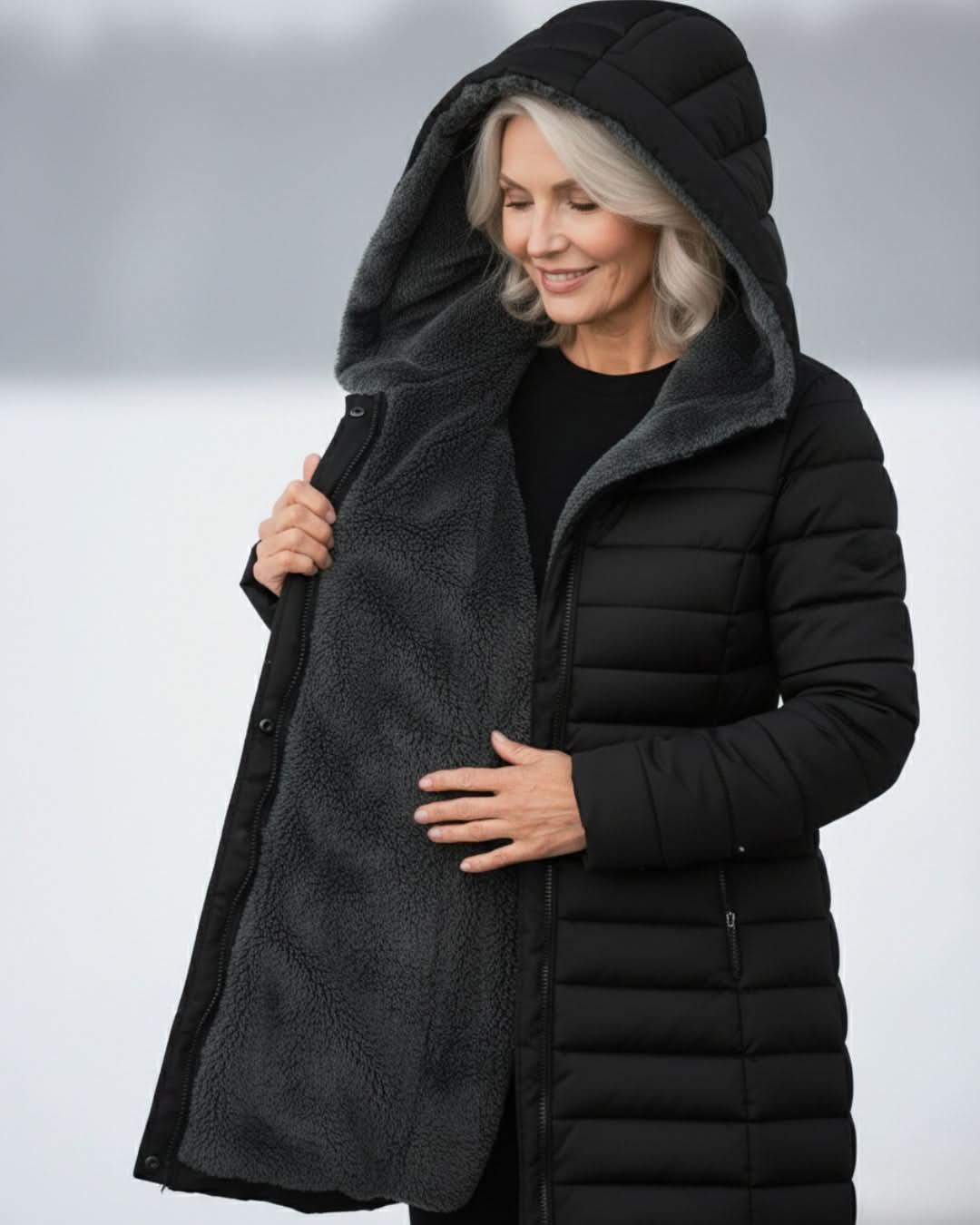 Women's Long Puffer Coat with Hood & Sherpa Lining 10