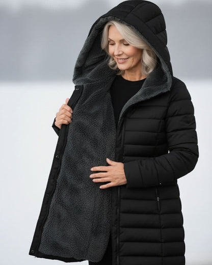 Women's Long Puffer Coat with Hood & Sherpa Lining 10