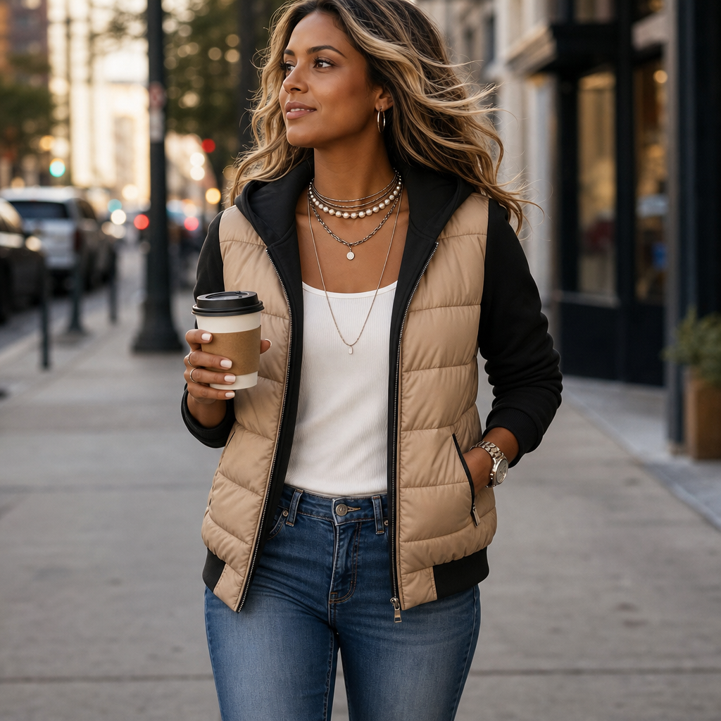 Women's Puffer Jacket with Knit Sleeves — Warm & Stylish 2