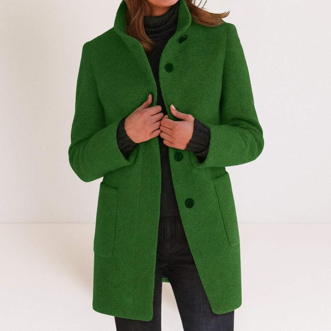 Elegant Wool-Blend Women's Coat — Stand-Up Collar Straight Cut 5