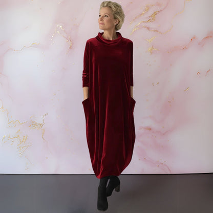 Velvet Maxi Dress Women — Elegant with Stand Collar & Pockets 5