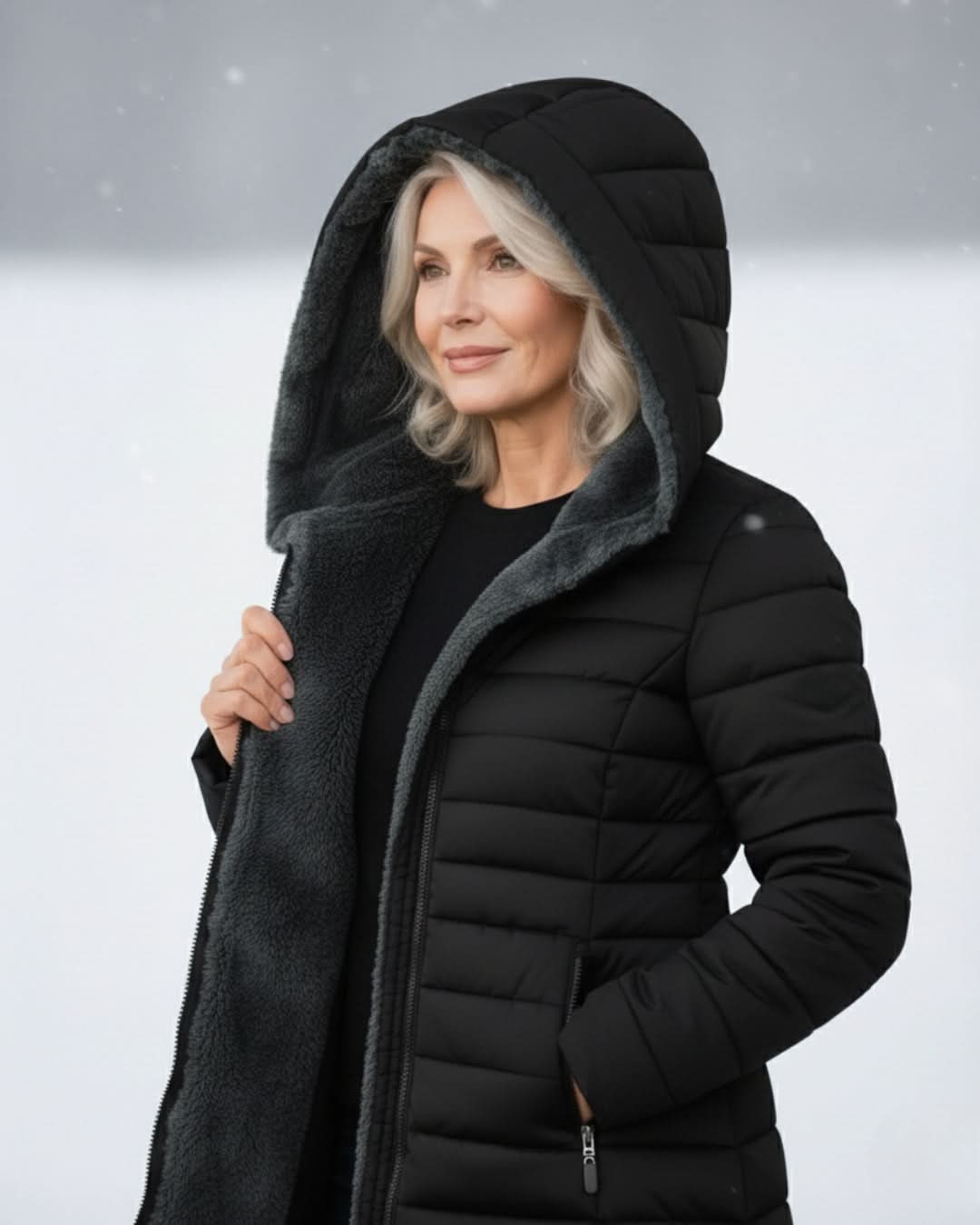 Women's Long Puffer Coat with Hood & Sherpa Lining 8