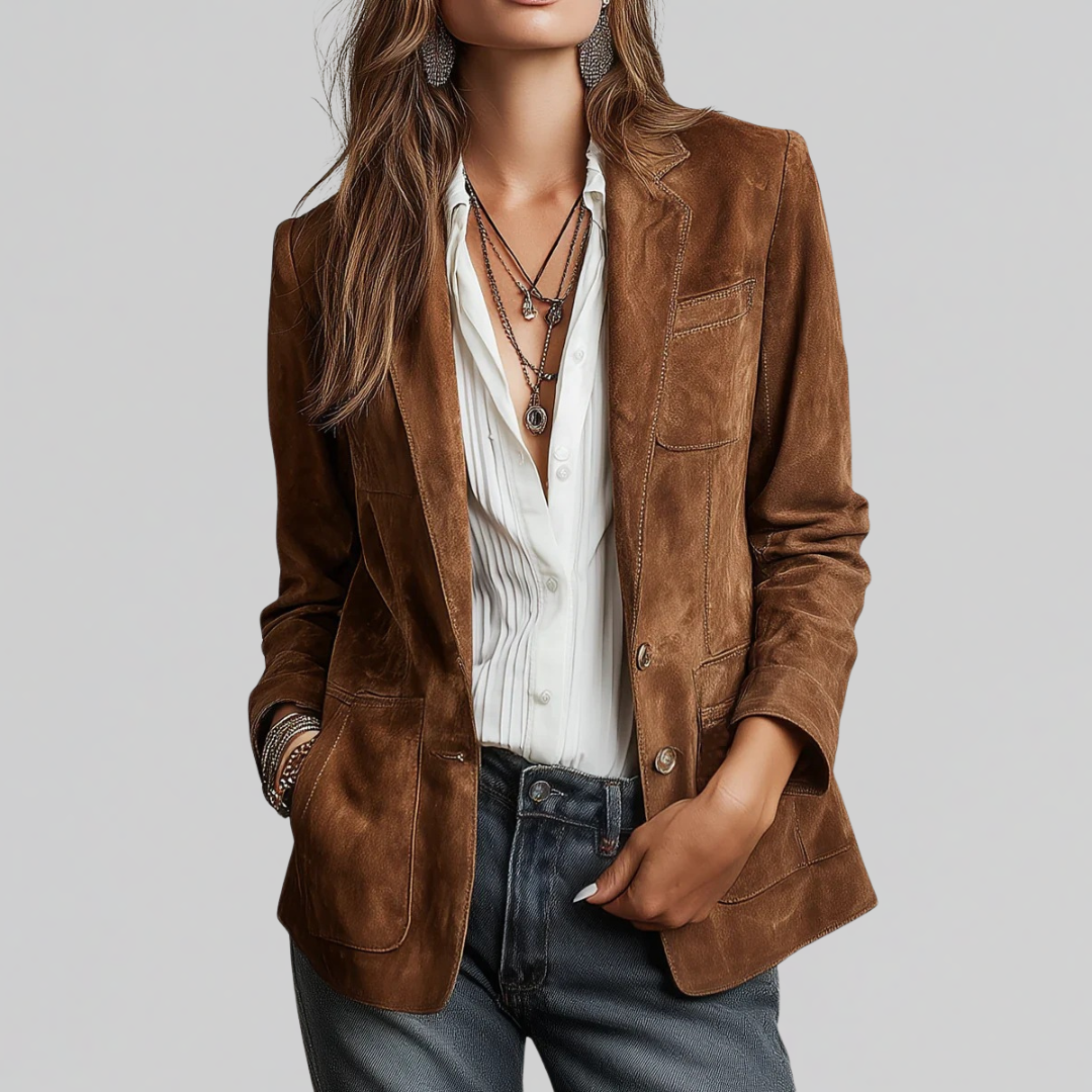Women's Soft Suede-Touch Blazer — Tailored Relaxed Fit 1