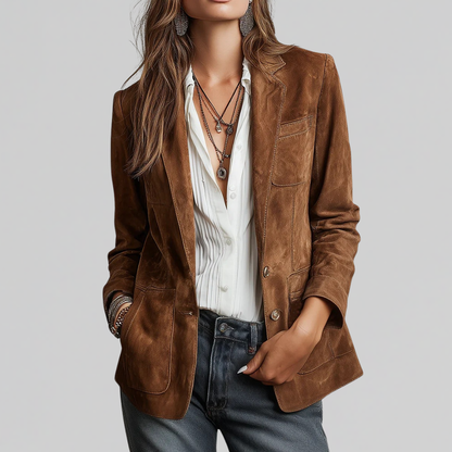 Women's Soft Suede-Touch Blazer — Tailored Relaxed Fit 1