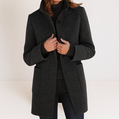 Elegant Wool-Blend Women's Coat — Stand-Up Collar Straight Cut 4
