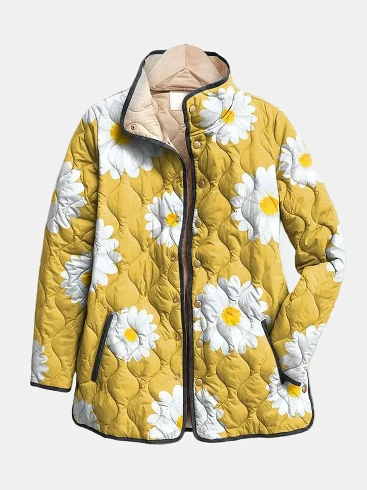 Quilted Floral Women's Jacket — Stand Collar & Zip Pockets 5