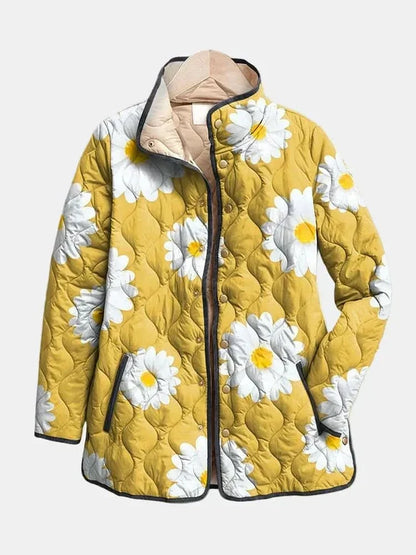 Quilted Floral Women's Jacket — Stand Collar & Zip Pockets 5