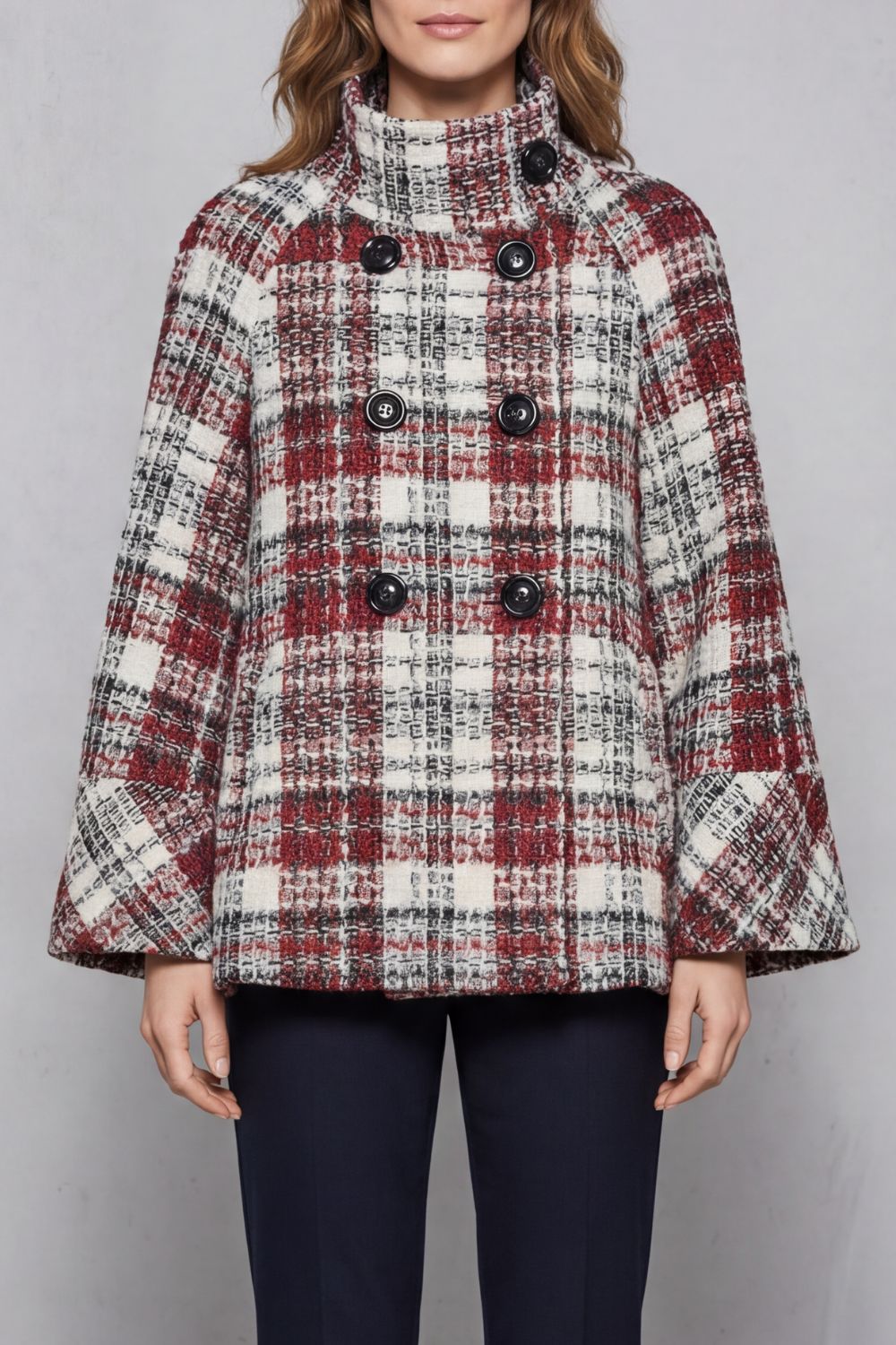 Women's Vintage Check Flare Wool Cape Coat — Sizes S–2XL 1