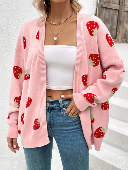 Women's Strawberry Knit Cardigan — Oversized Button Front 1