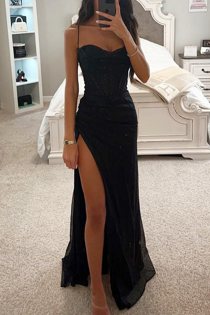 Sequin Maxi Dress Women — Corset Evening Gown with Slit 1