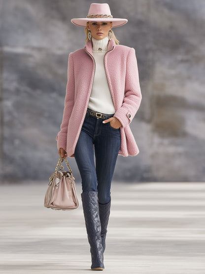Women's Vintage Fleece Zip-Up Jacket — Relaxed Fit Stand Collar 2