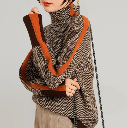 Women's Turtleneck Pullover Contrast Stripes — Sizes S to XL 1