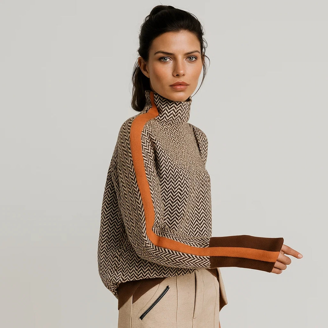 Women's Turtleneck Pullover Contrast Stripes — Sizes S to XL 4