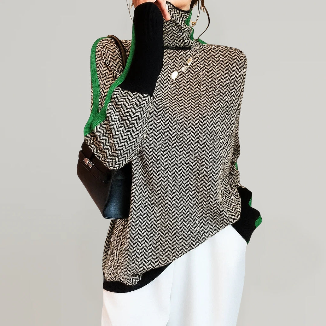 Women's Turtleneck Pullover Contrast Stripes — Sizes S to XL 5