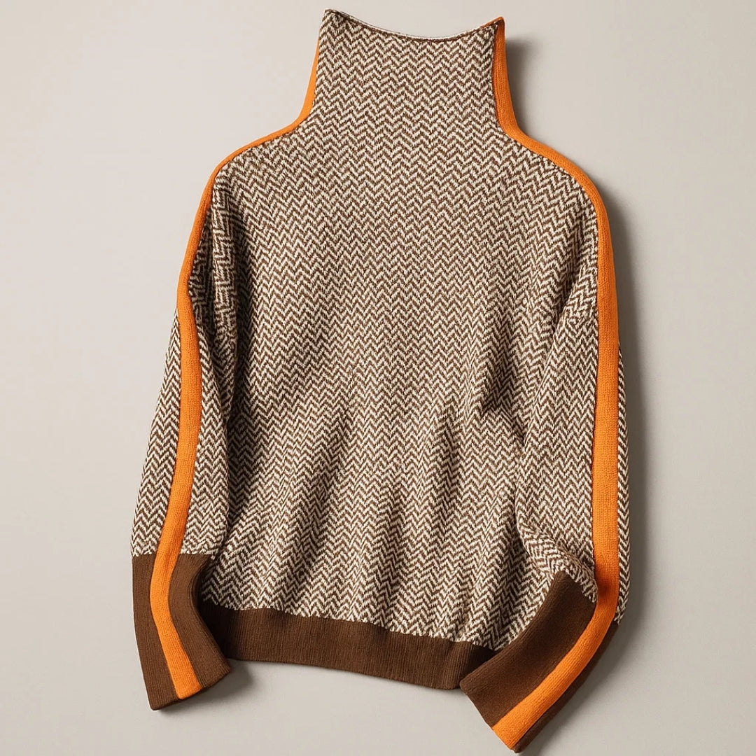 Women's Turtleneck Pullover Contrast Stripes — Sizes S to XL 2