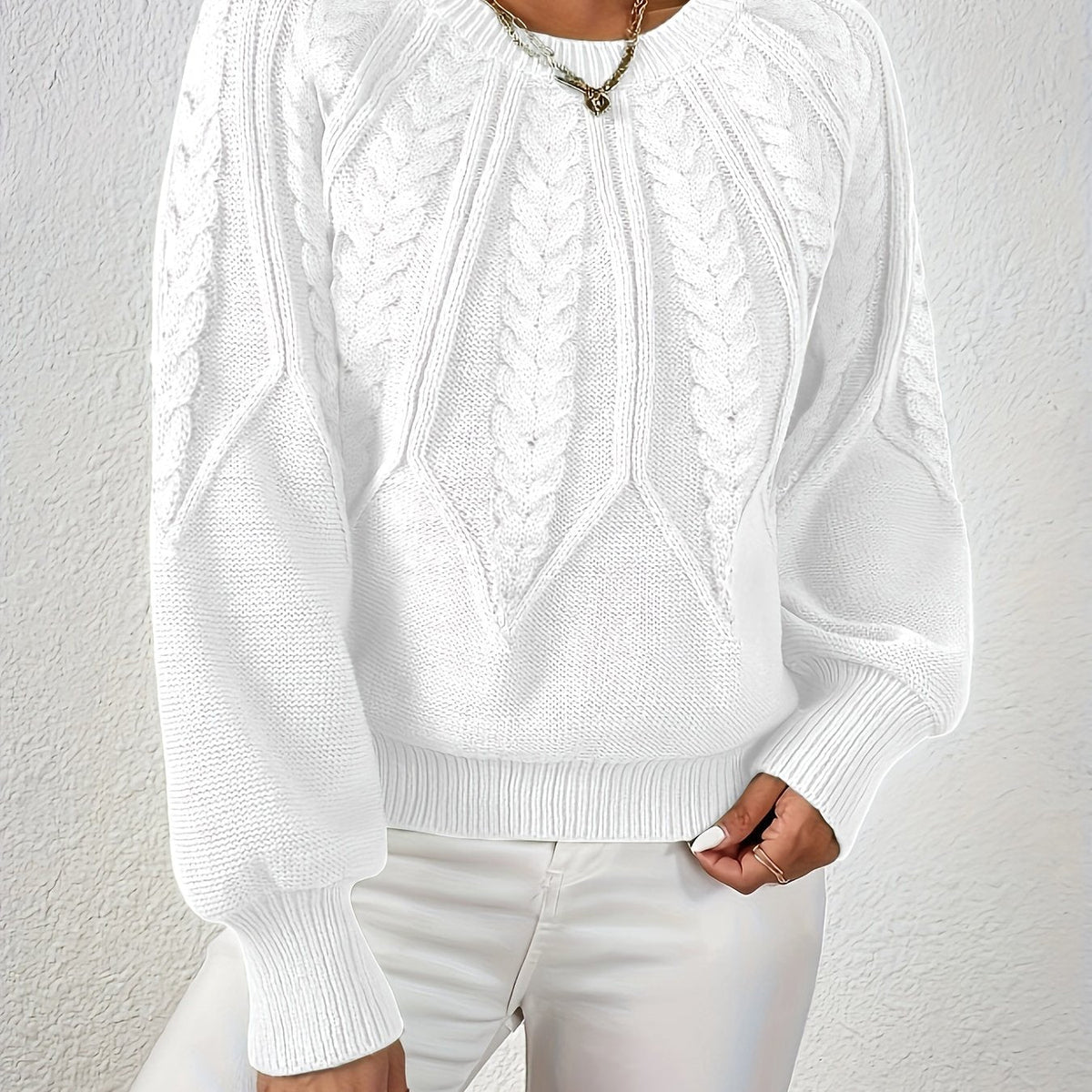 Women's Cable Knit Jumper with Balloon Sleeves — 11 Colors 4