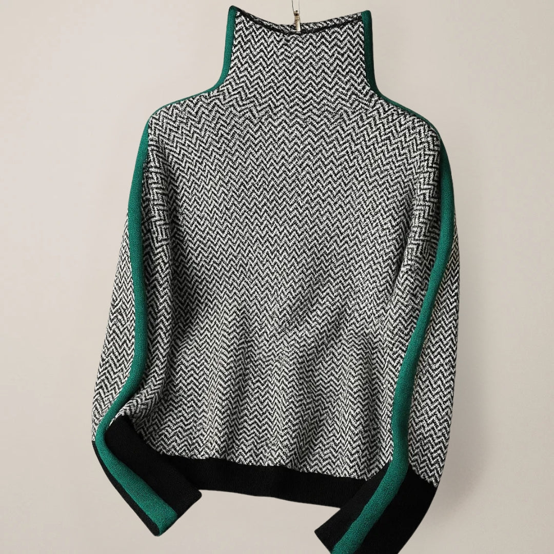Women's Turtleneck Pullover Contrast Stripes — Sizes S to XL 3