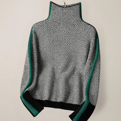 Women's Turtleneck Pullover Contrast Stripes — Sizes S to XL 3