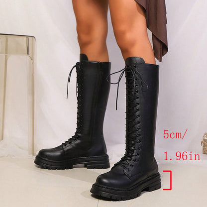 Knee High Platform Lace-Up Boots Women — Combat Style 3
