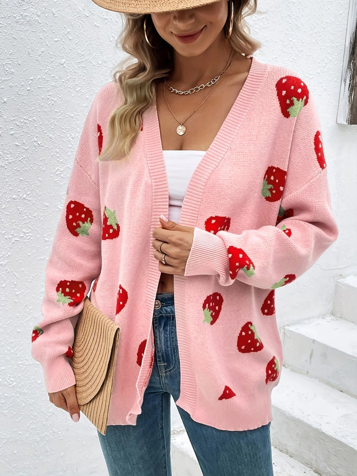 Women's Strawberry Knit Cardigan — Oversized Button Front 3