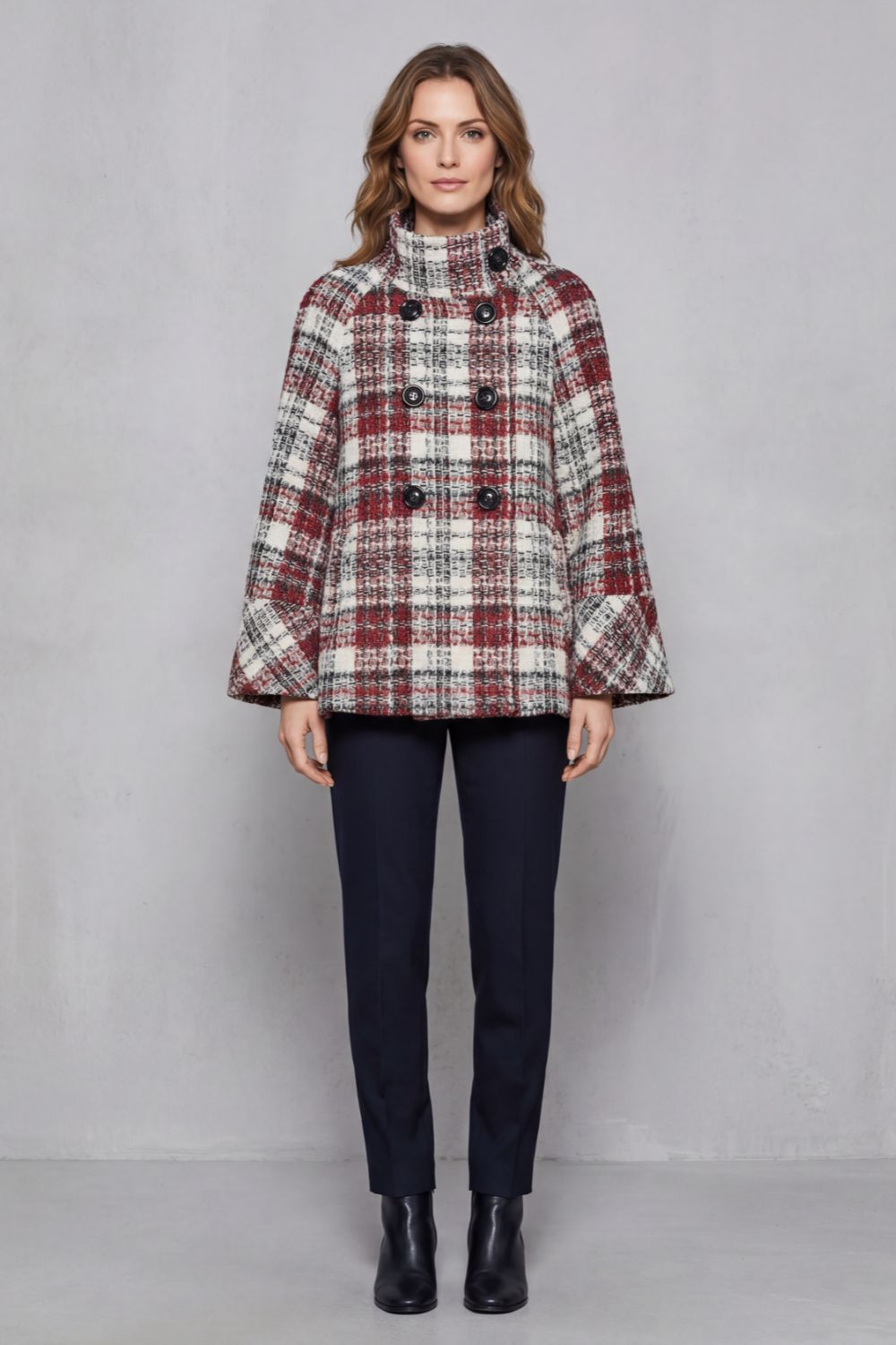 Women's Vintage Check Flare Wool Cape Coat — Sizes S–2XL 2