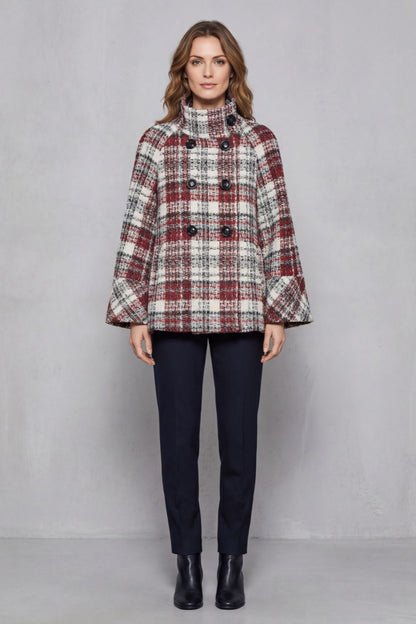 Women's Vintage Check Flare Wool Cape Coat — Sizes S–2XL 2