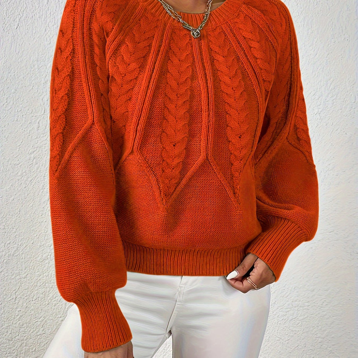 Women's Cable Knit Jumper with Balloon Sleeves — 11 Colors 9