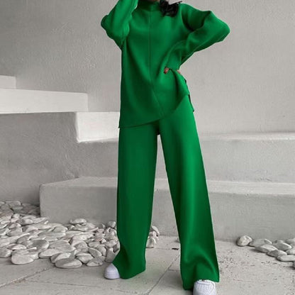 Women's Knit Two-Piece Set — Turtleneck & Wide Leg Trousers 1