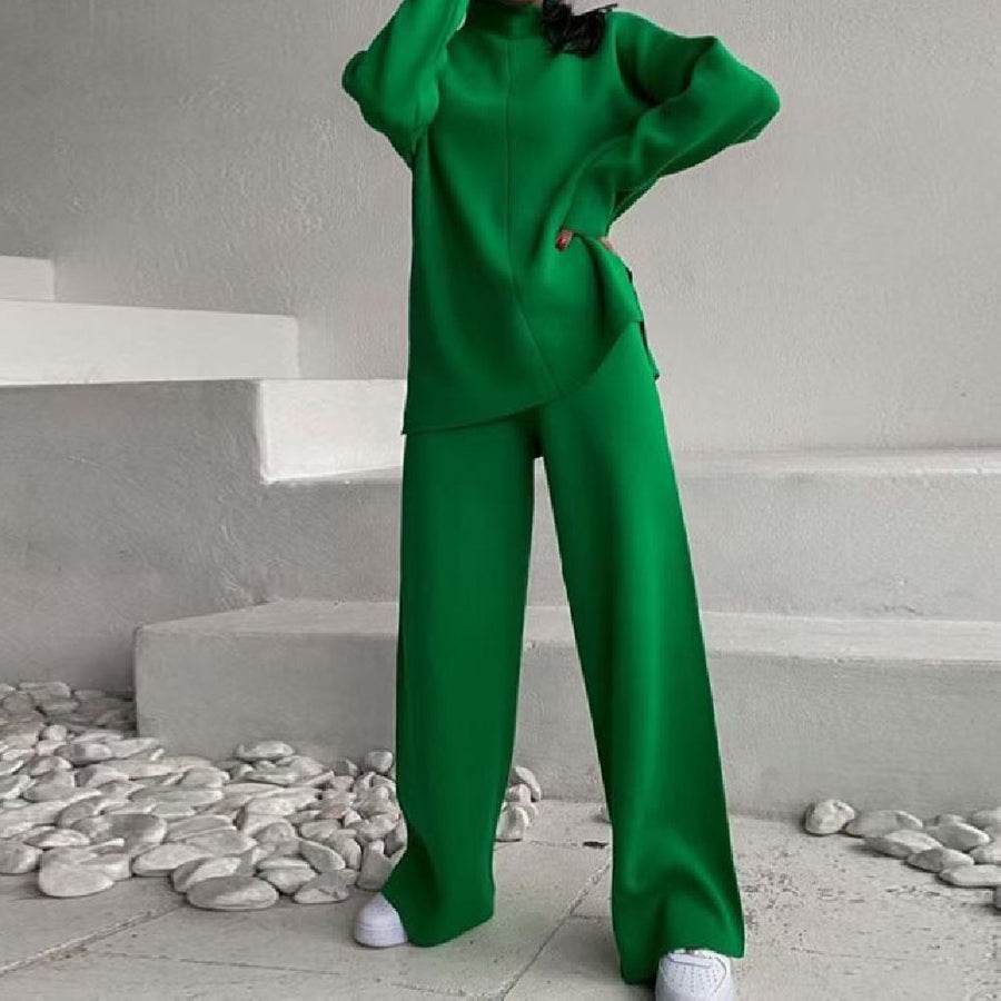 Strick-Zweiteiler Damen — Rollkragenpullover & Weite Hose Loungewear