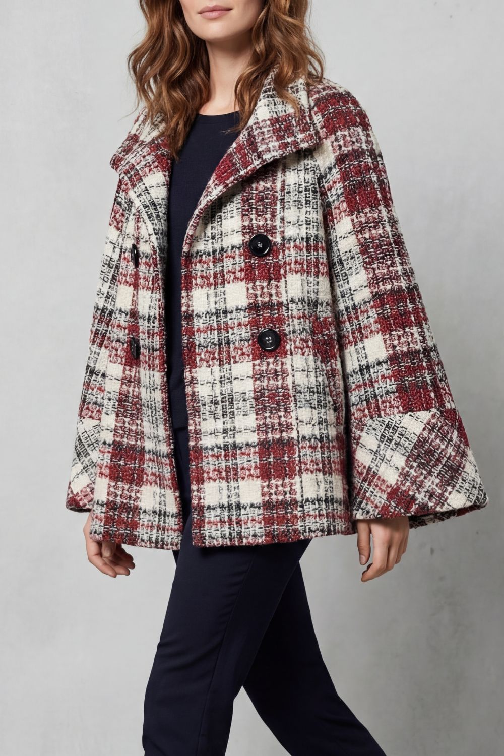 Women's Vintage Check Flare Wool Cape Coat — Sizes S–2XL 3