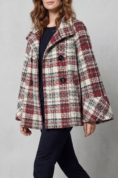 Women's Vintage Check Flare Wool Cape Coat — Sizes S–2XL 3