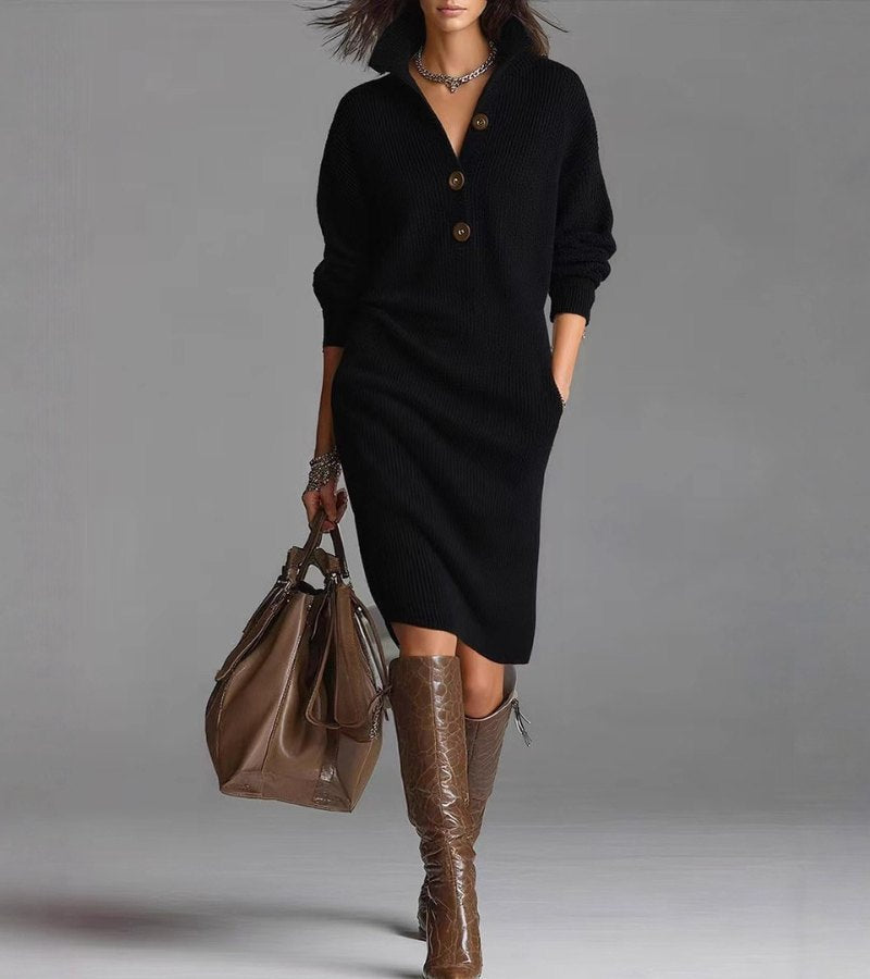 Knit Midi Sweater Dress Women — Long Sleeve Winter Dress 2