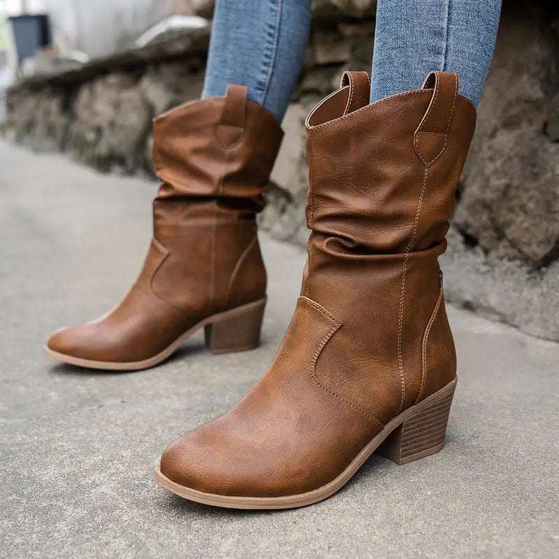 Women's Western Ankle Boots — Block Heel & Leather Build 1