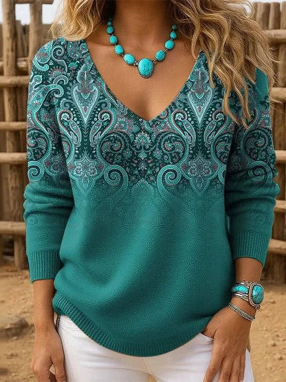 Damen Pullover V-Ausschnitt mit Paisleymuster & Farbverlauf 3
