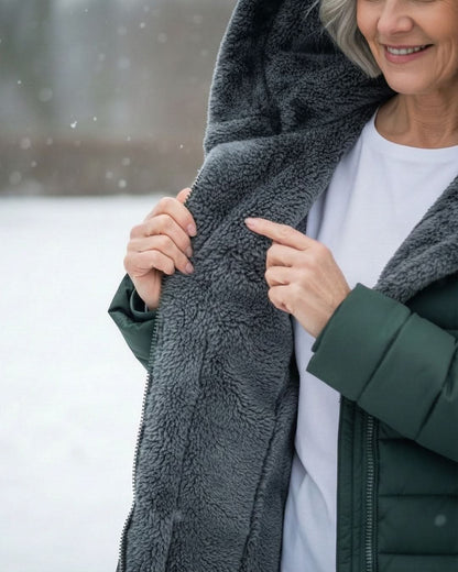 Women's Long Puffer Coat with Hood & Sherpa Lining 5